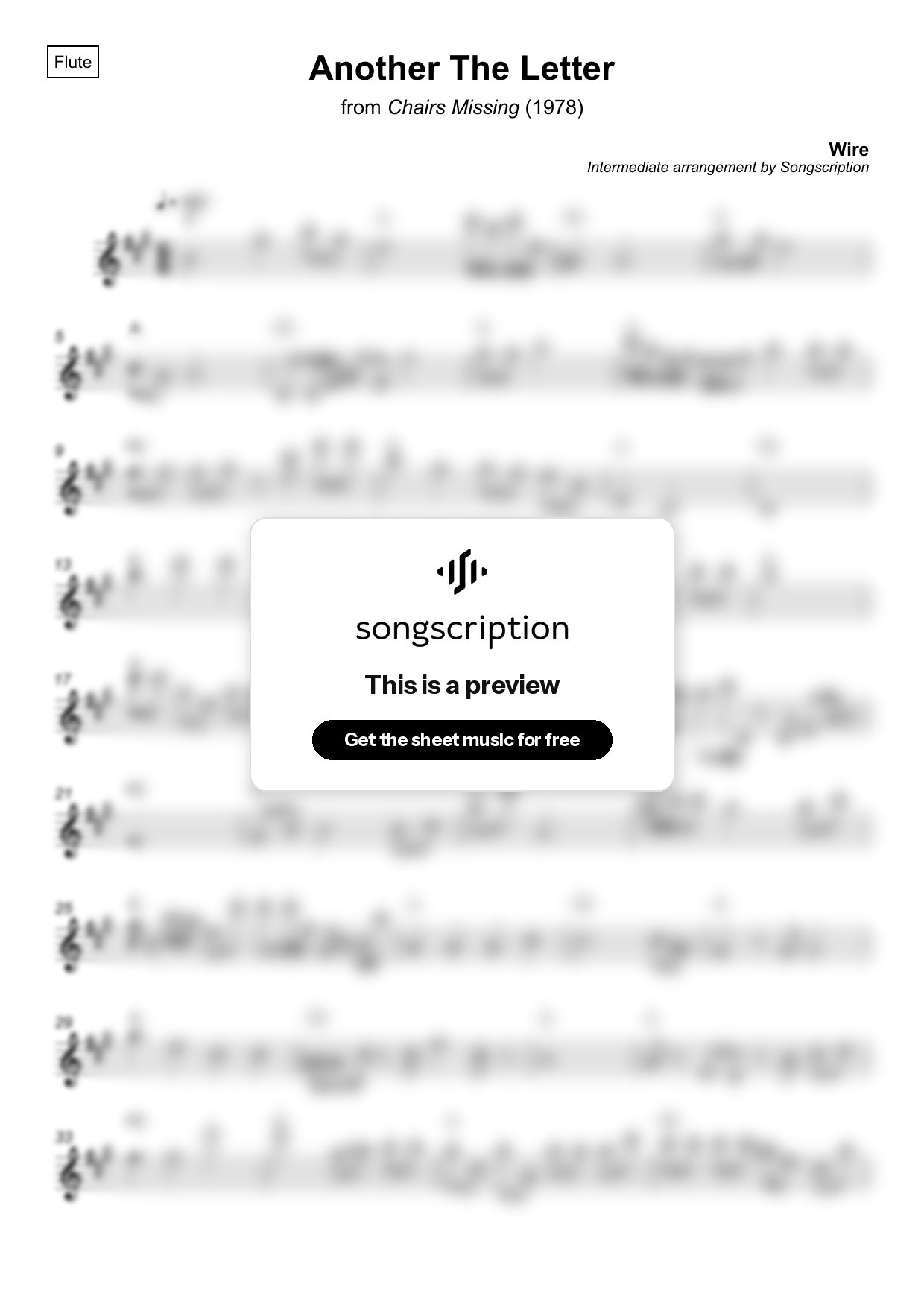 Intermediate Flute Sheet Music for "Another The Letter" by Wire