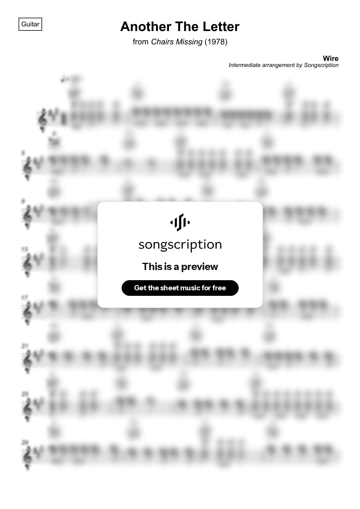 Intermediate Acoustic Guitar Sheet Music for "Another The Letter" by Wire