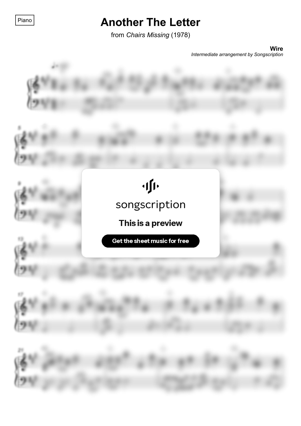 Intermediate Piano Sheet Music for "Another The Letter" by Wire