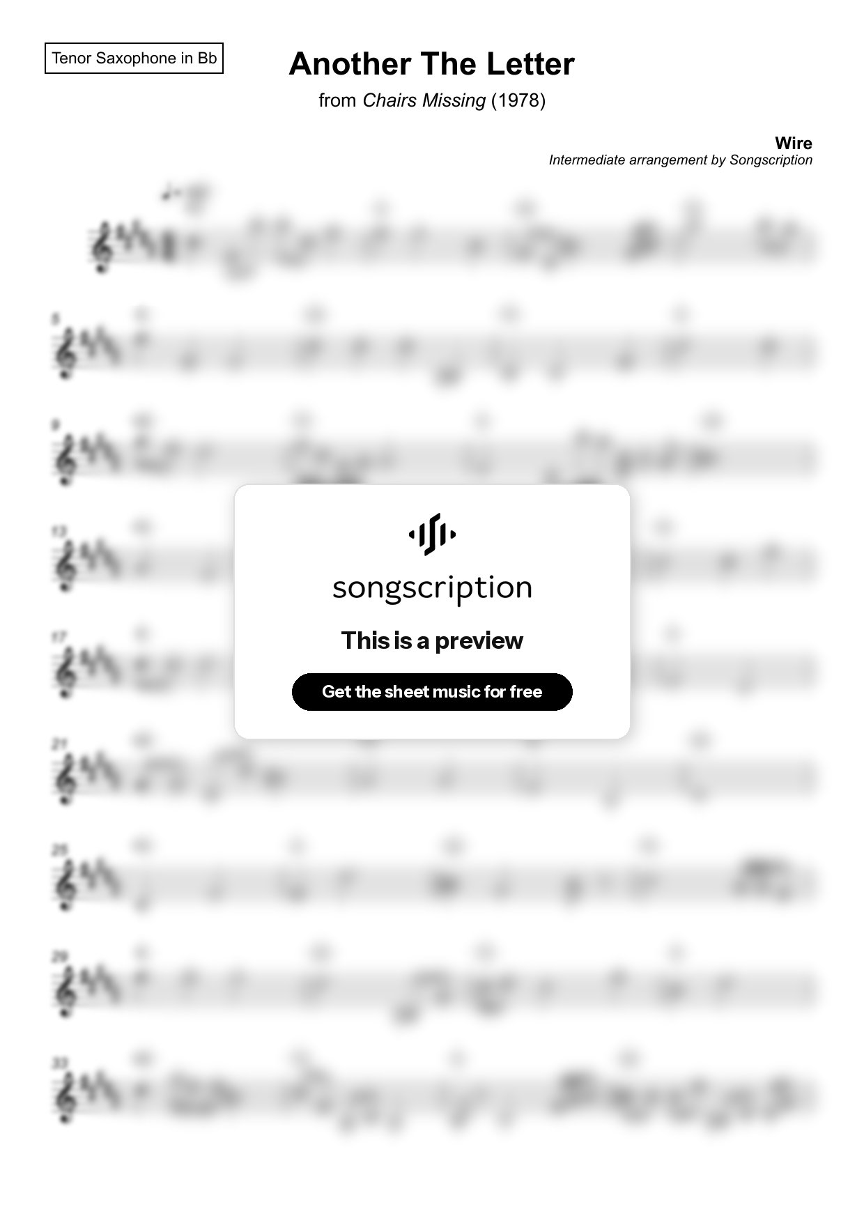 Intermediate Tenor Sax Sheet Music for "Another The Letter" by Wire