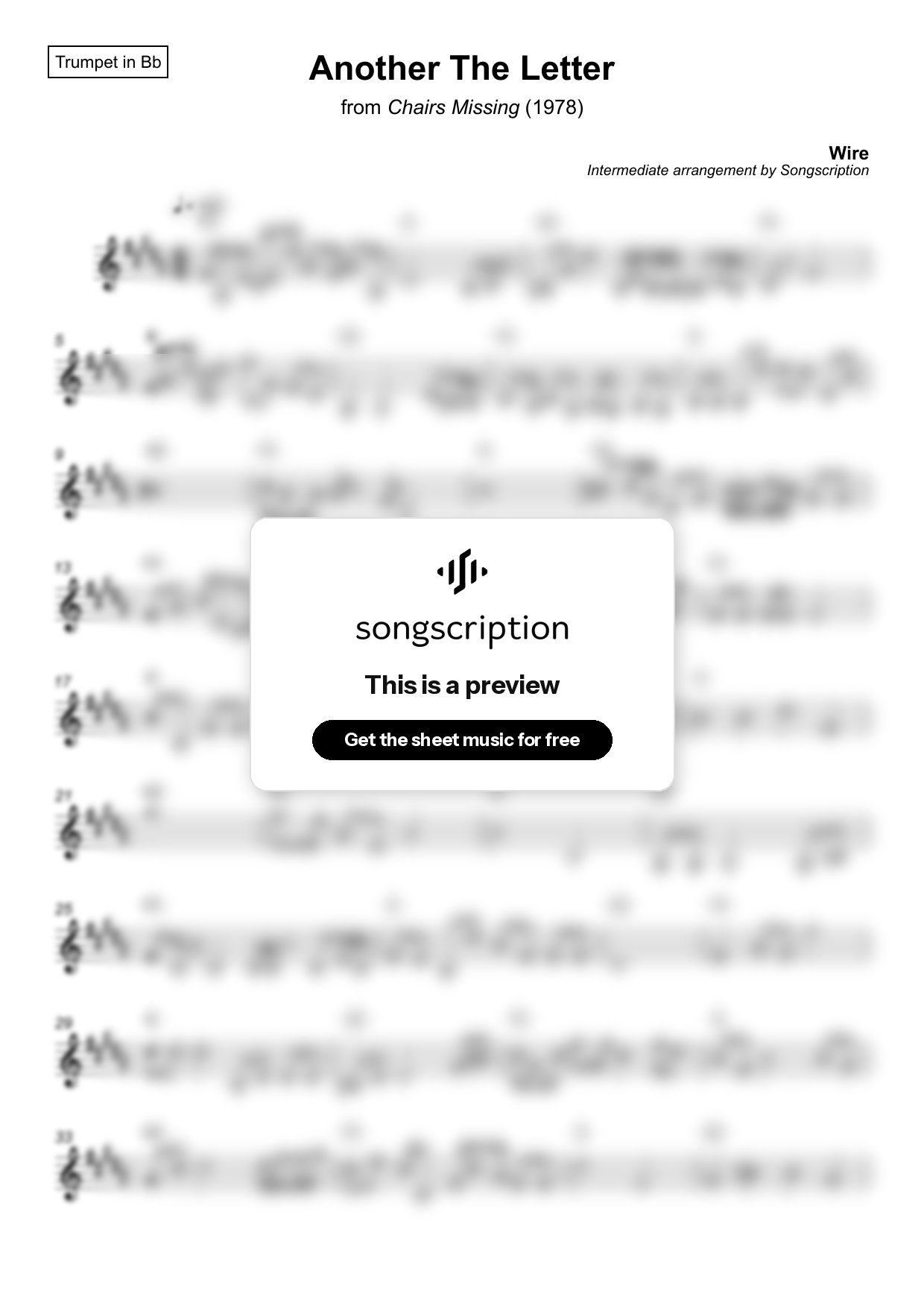 Intermediate Trumpet Sheet Music for "Another The Letter" by Wire