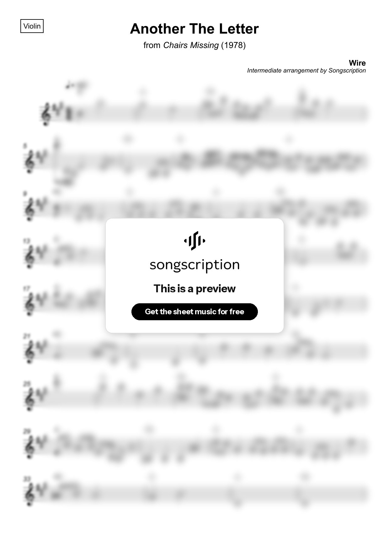 Intermediate Violin Sheet Music for "Another The Letter" by Wire