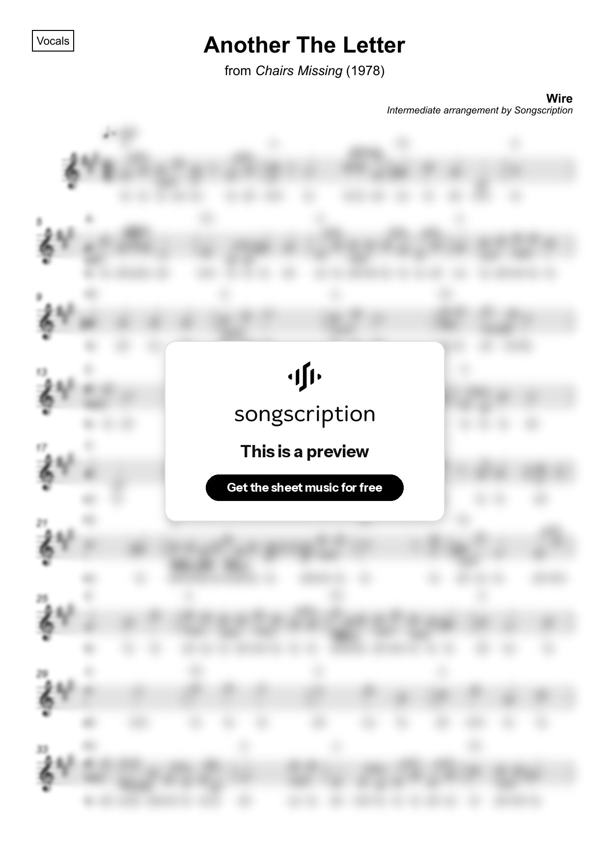 Intermediate Vocals Sheet Music for "Another The Letter" by Wire