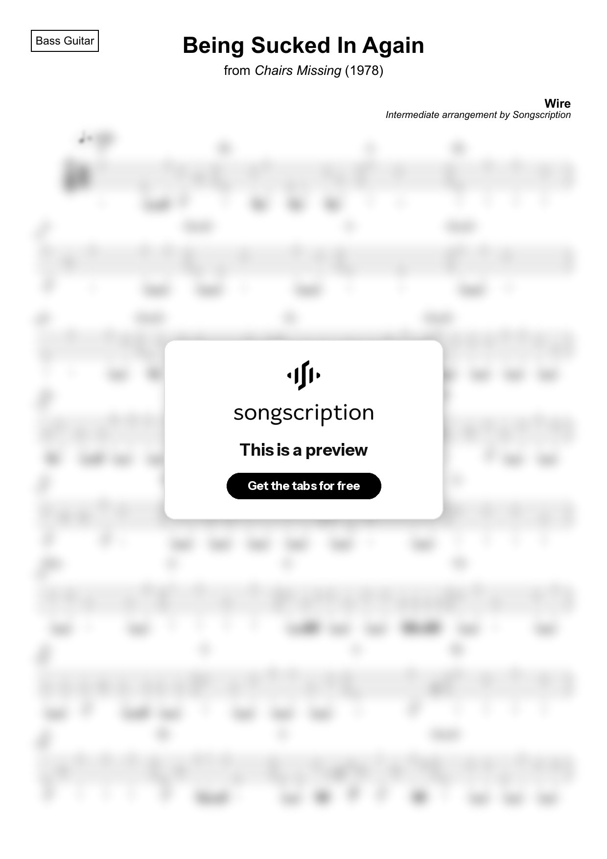 Intermediate Bass Guitar Tabs for "Being Sucked In Again" by Wire