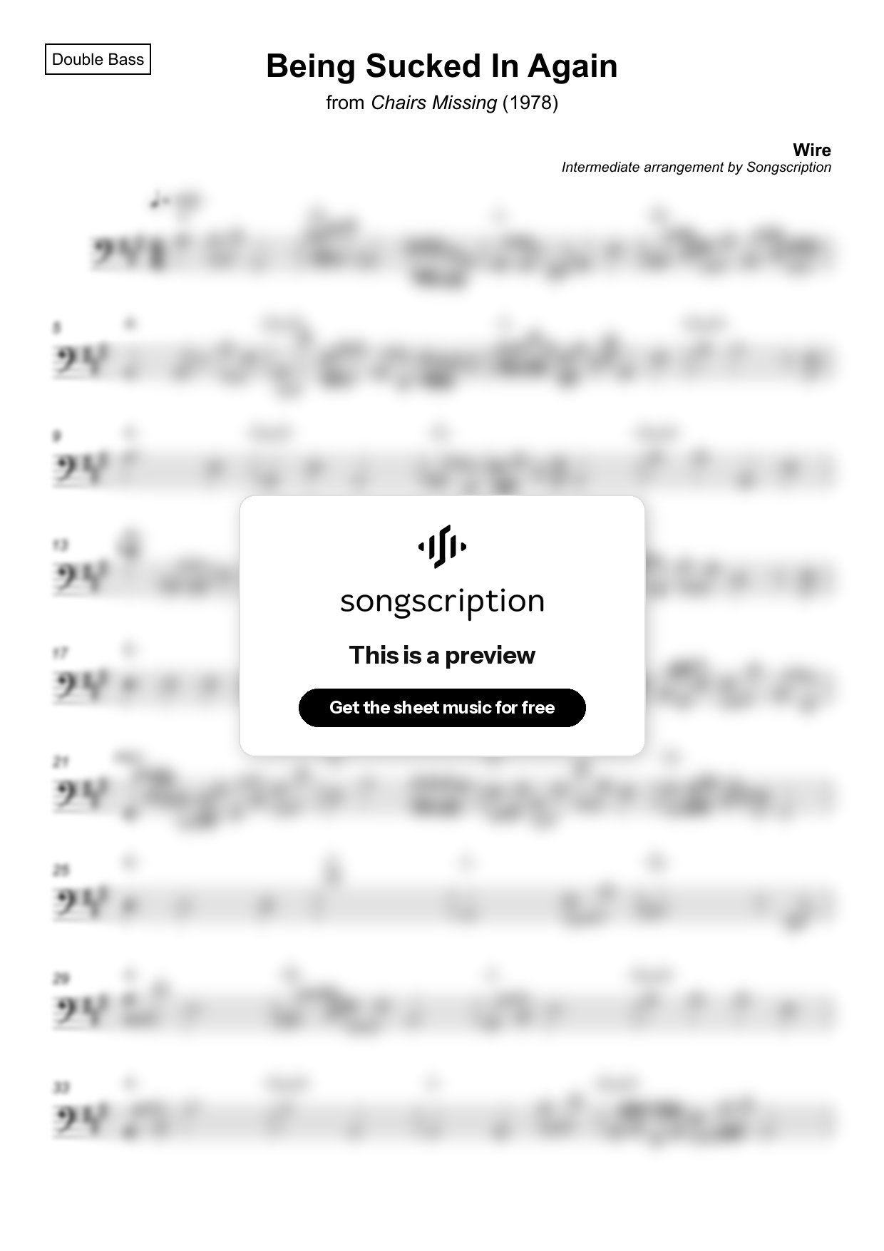Intermediate Double Bass Sheet Music for "Being Sucked In Again" by Wire