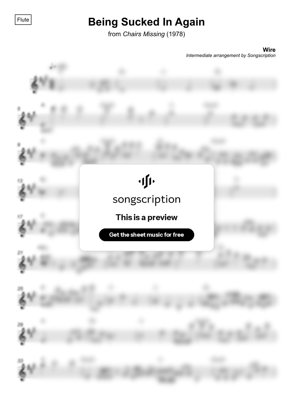 Intermediate Flute Sheet Music for "Being Sucked In Again" by Wire