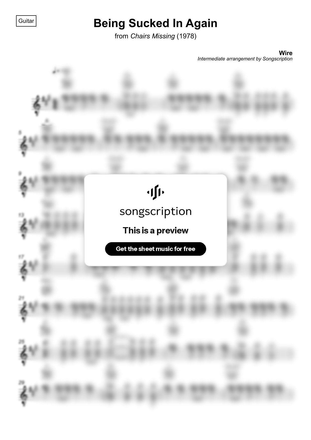 Intermediate Acoustic Guitar Sheet Music for "Being Sucked In Again" by Wire
