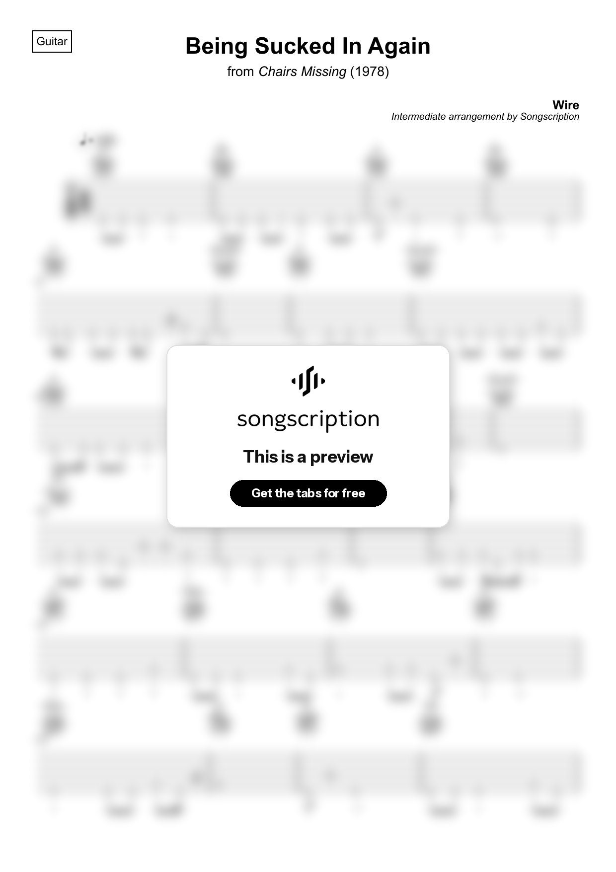 Intermediate Acoustic Guitar Tabs for "Being Sucked In Again" by Wire