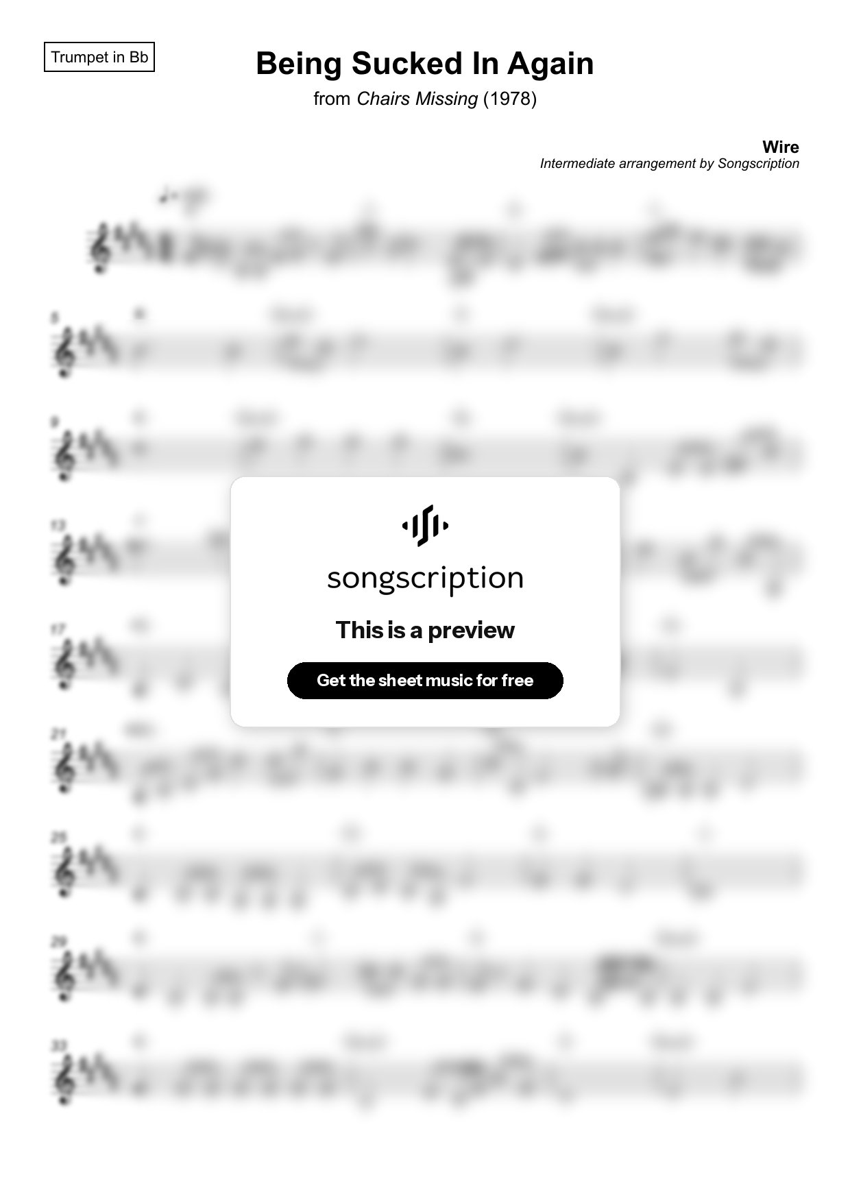 Intermediate Trumpet Sheet Music for "Being Sucked In Again" by Wire
