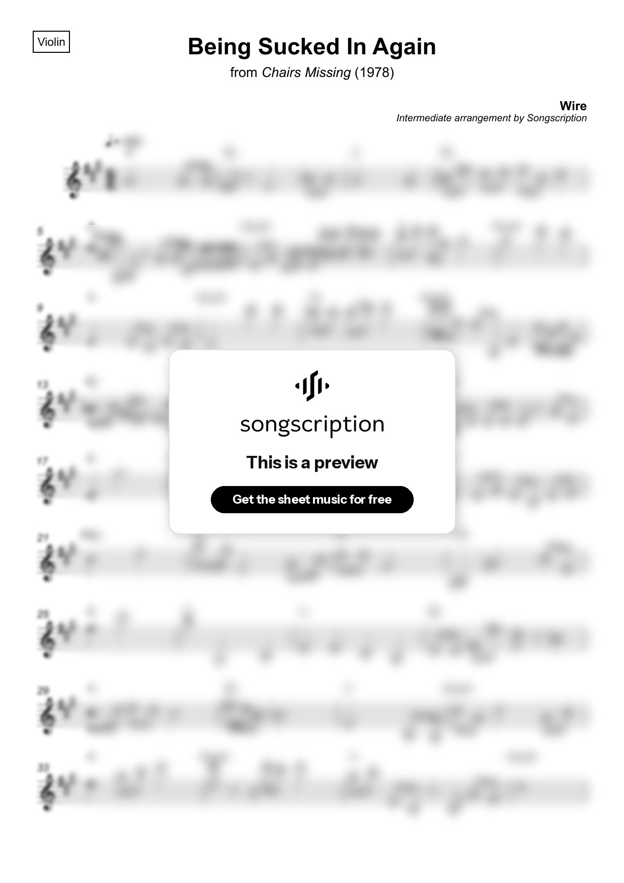 Intermediate Violin Sheet Music for "Being Sucked In Again" by Wire