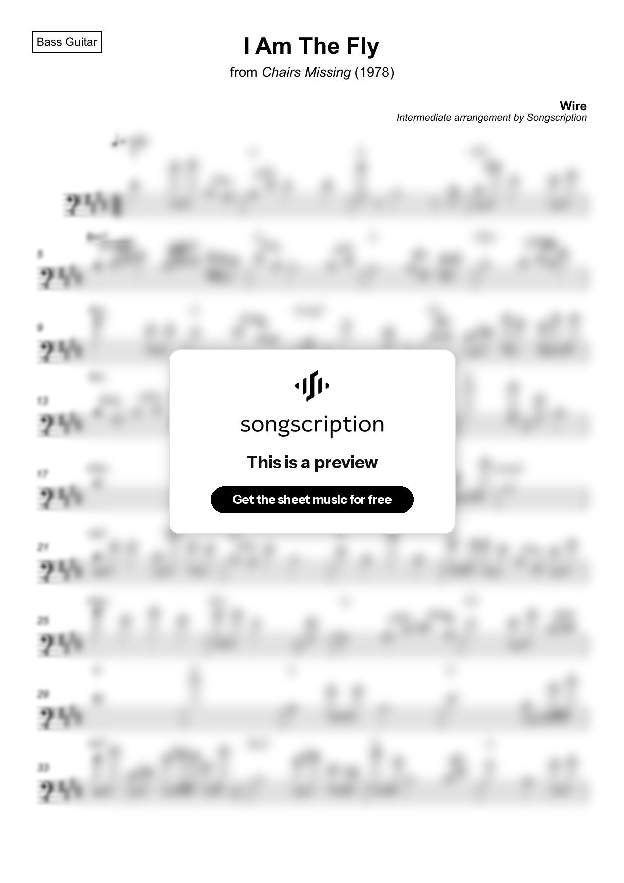Intermediate Bass Guitar Sheet Music for "I Am The Fly" by Wire