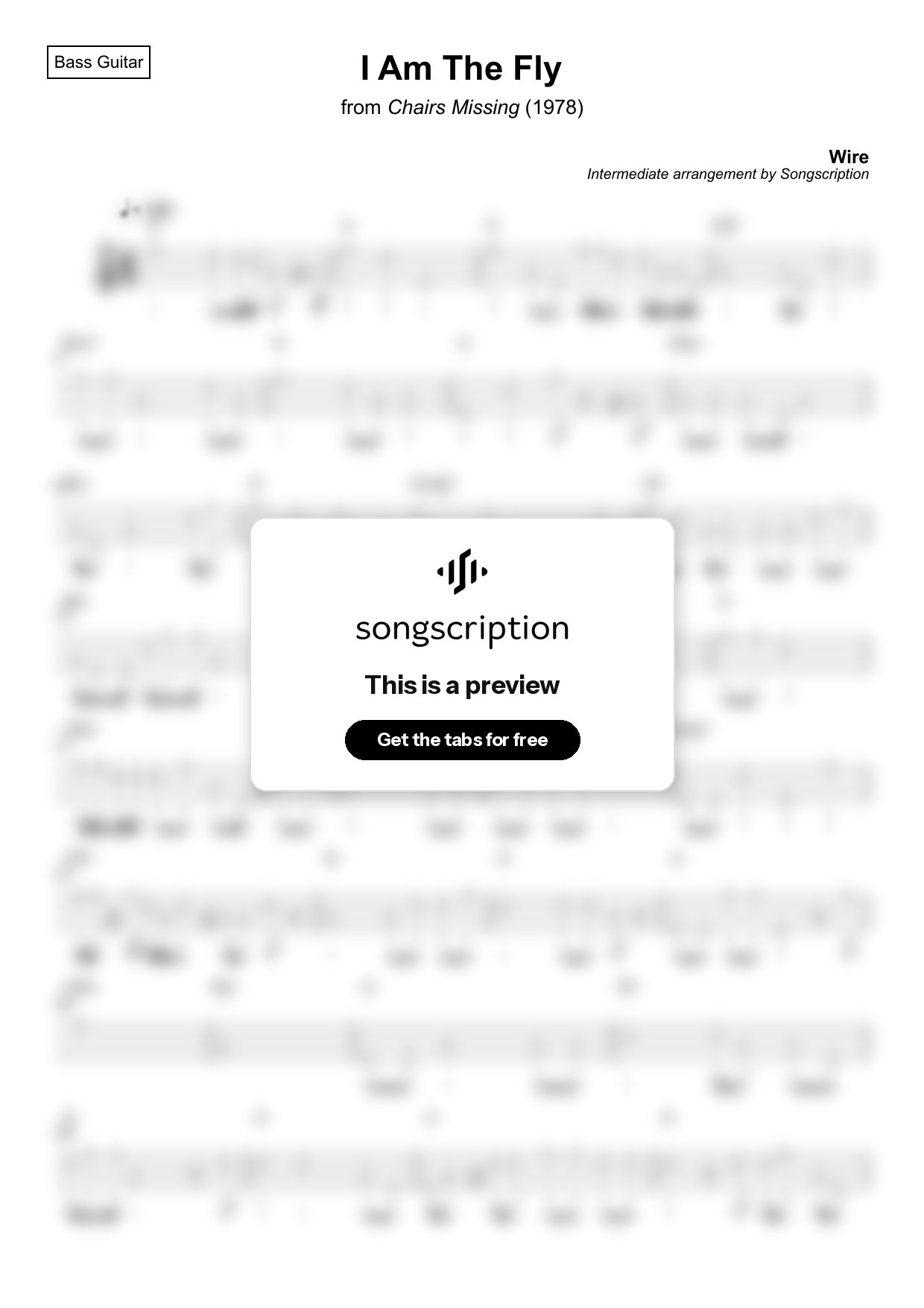 Intermediate Bass Guitar Tabs for "I Am The Fly" by Wire
