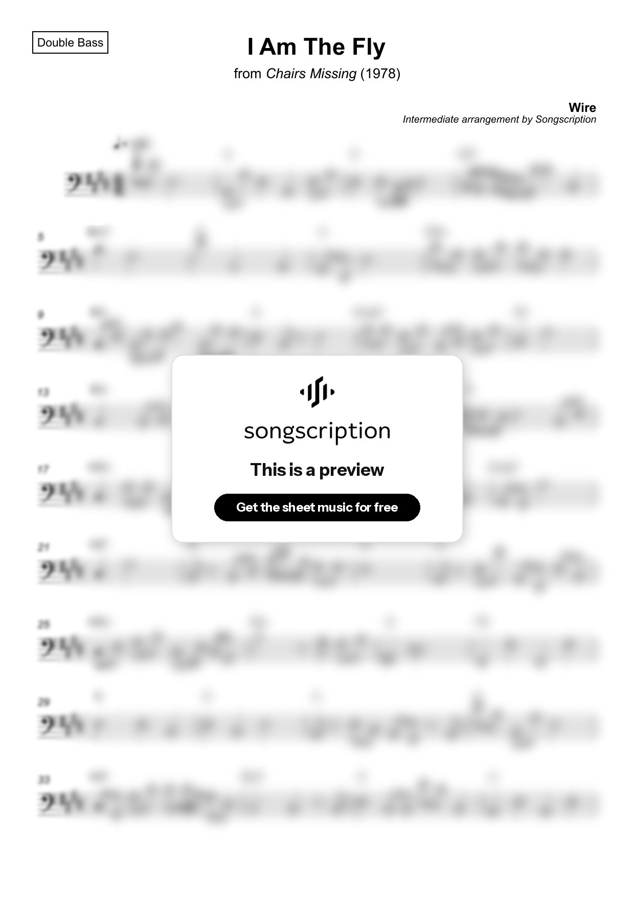 Intermediate Double Bass Sheet Music for "I Am The Fly" by Wire