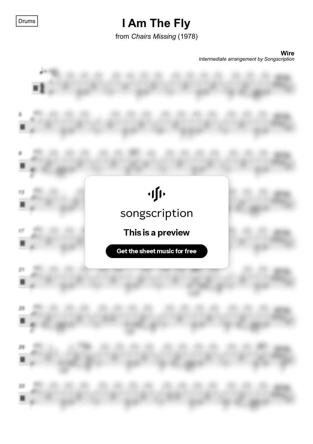 Intermediate Drums Sheet Music for "I Am The Fly" by Wire
