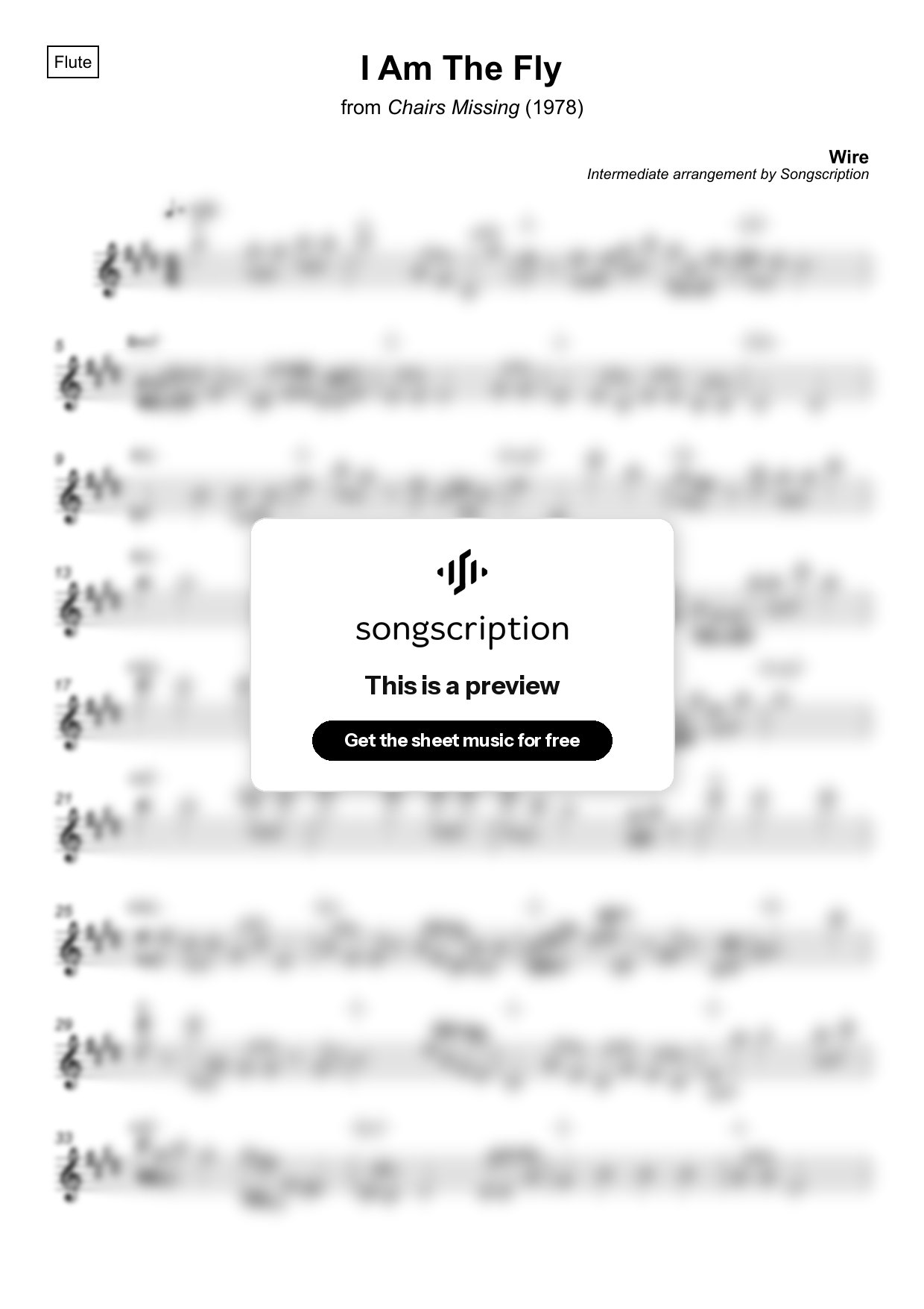 Intermediate Flute Sheet Music for "I Am The Fly" by Wire
