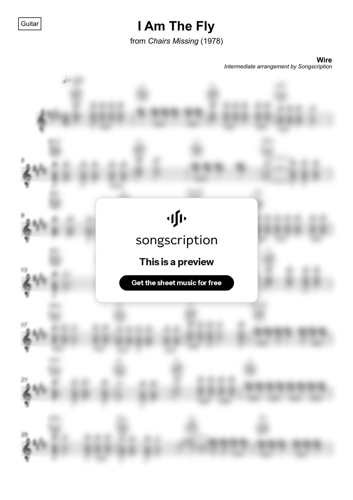 Intermediate Acoustic Guitar Sheet Music for "I Am The Fly" by Wire