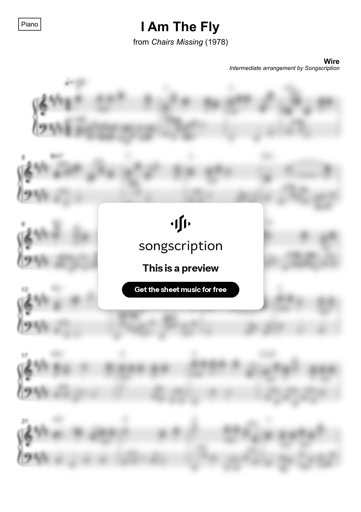 Intermediate Piano Sheet Music for "I Am The Fly" by Wire