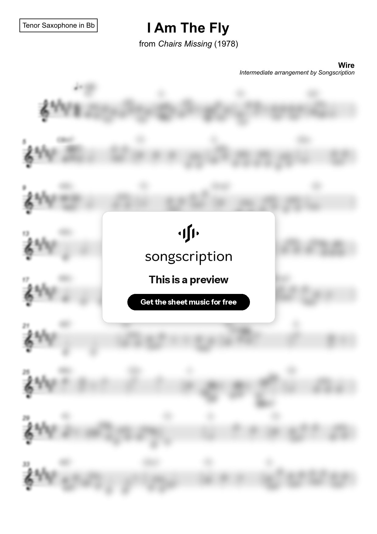Intermediate Tenor Sax Sheet Music for "I Am The Fly" by Wire