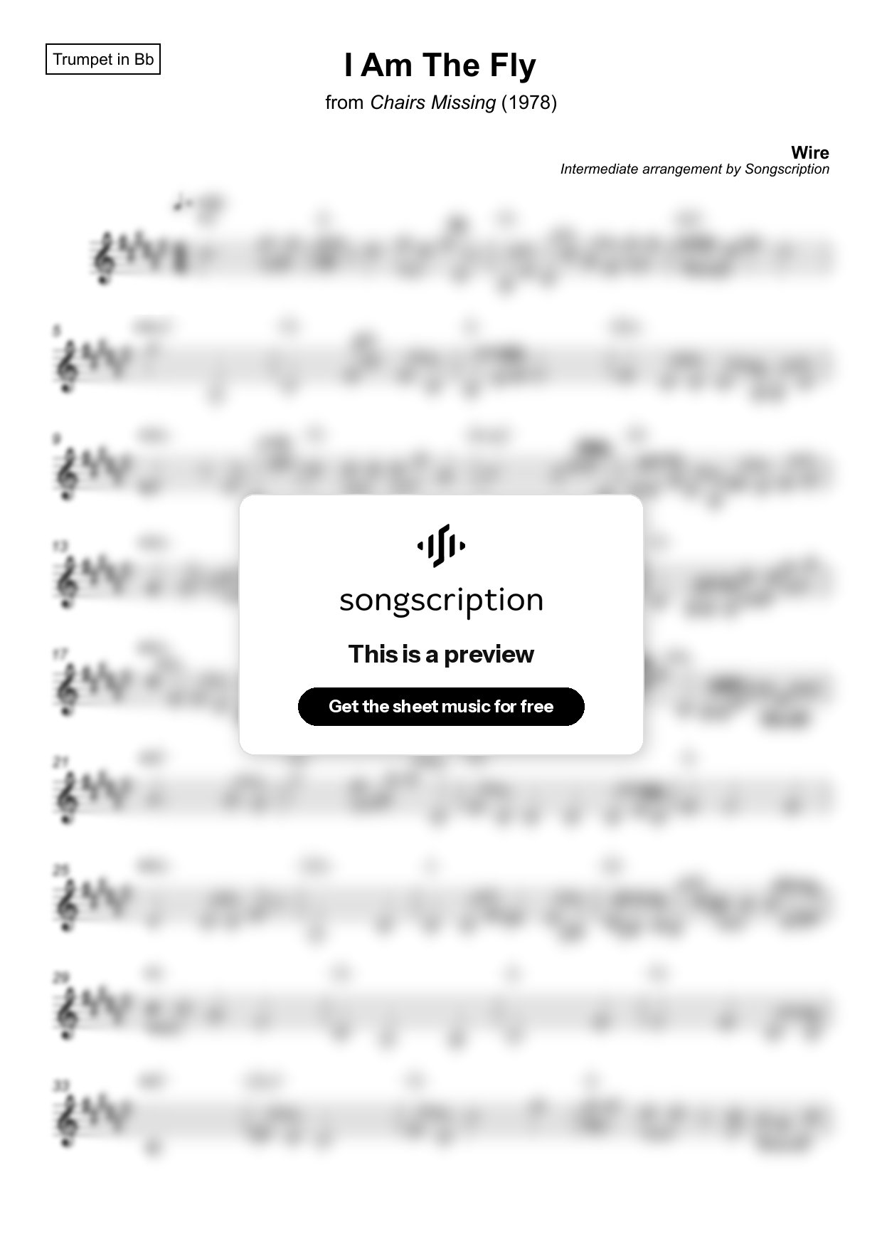 Intermediate Trumpet Sheet Music for "I Am The Fly" by Wire