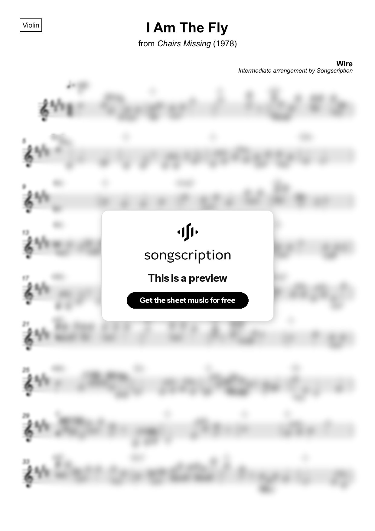 Intermediate Violin Sheet Music for "I Am The Fly" by Wire