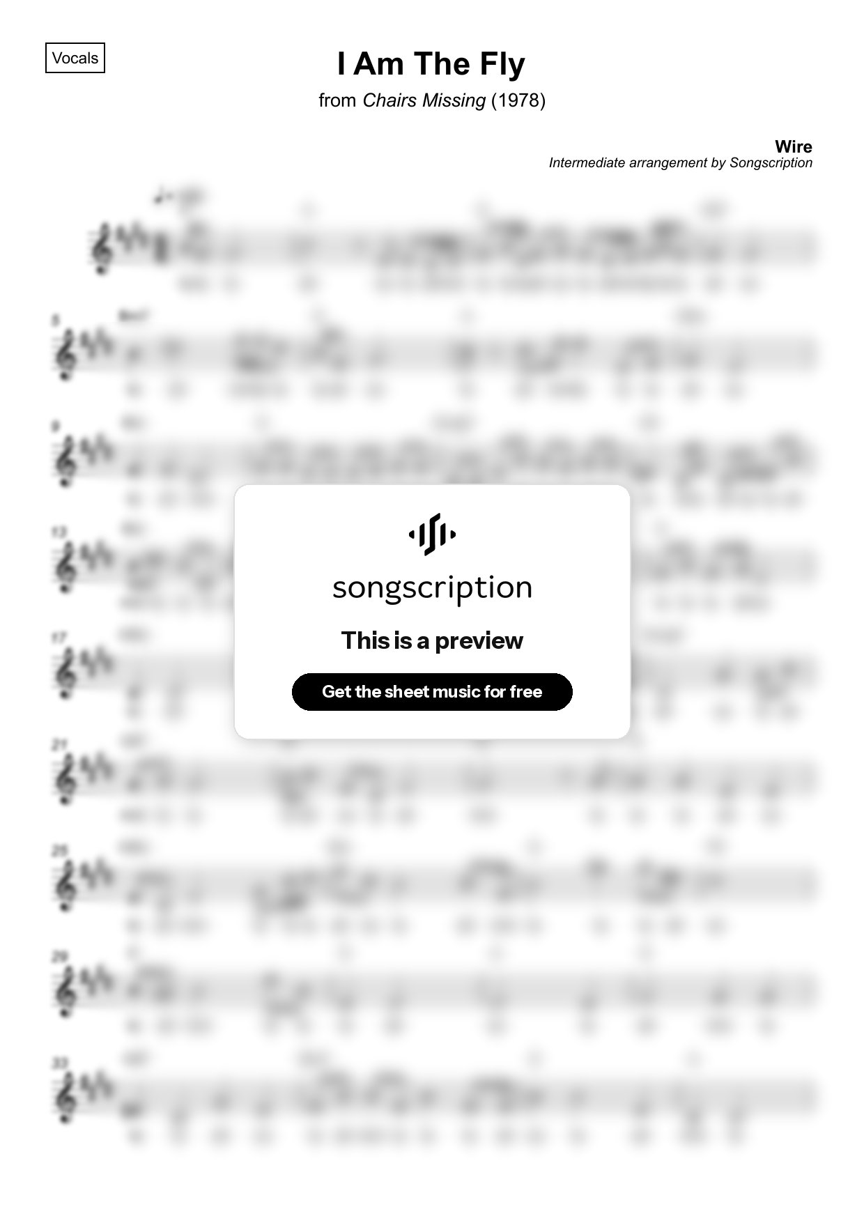 Intermediate Vocals Sheet Music for "I Am The Fly" by Wire
