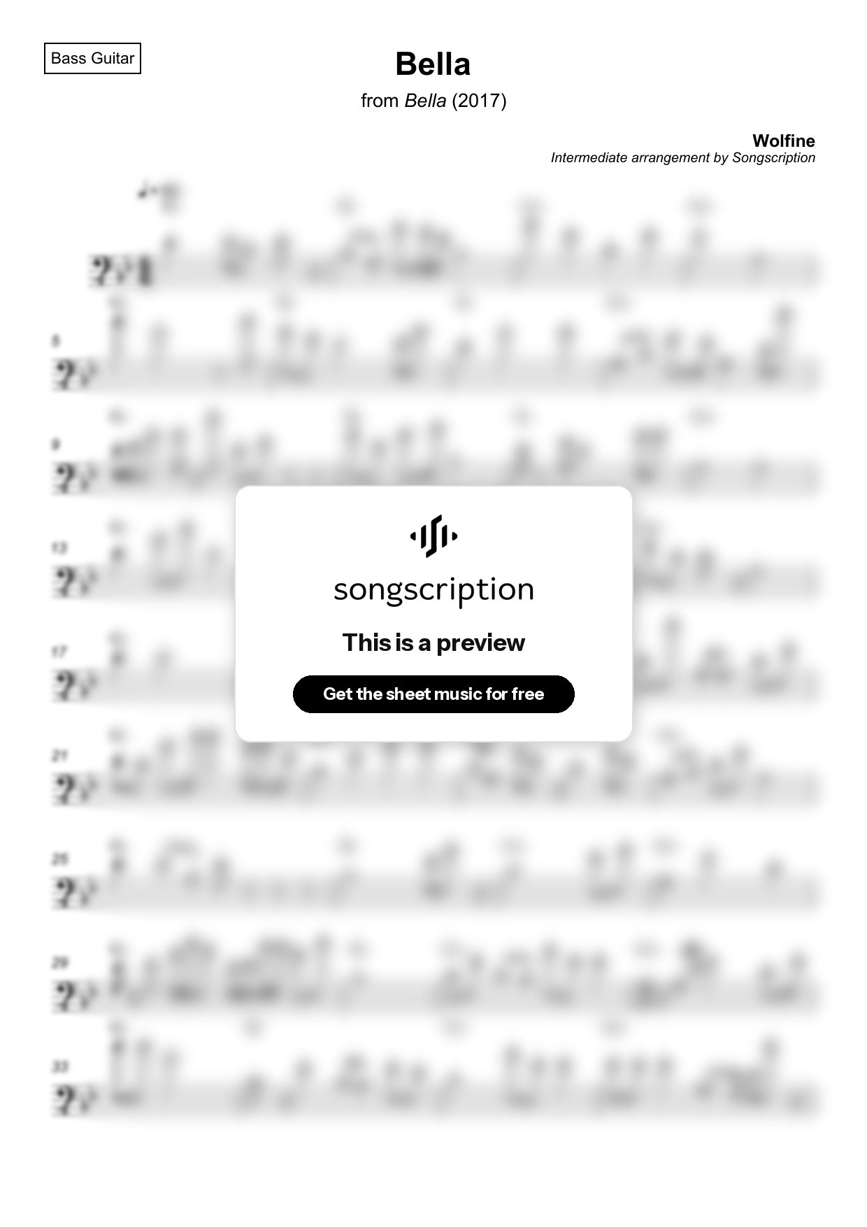 Intermediate Bass Guitar Sheet Music for "Bella" by Wolfine