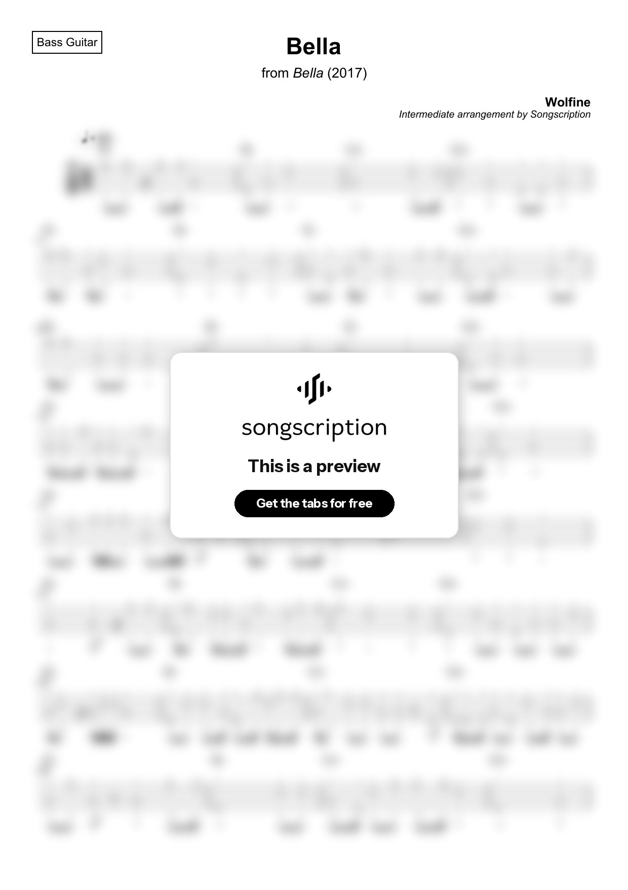 Intermediate Bass Guitar Tabs for "Bella" by Wolfine