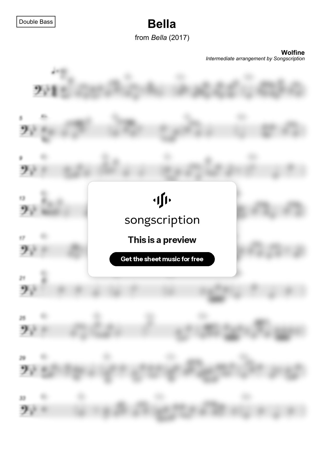Intermediate Double Bass Sheet Music for "Bella" by Wolfine