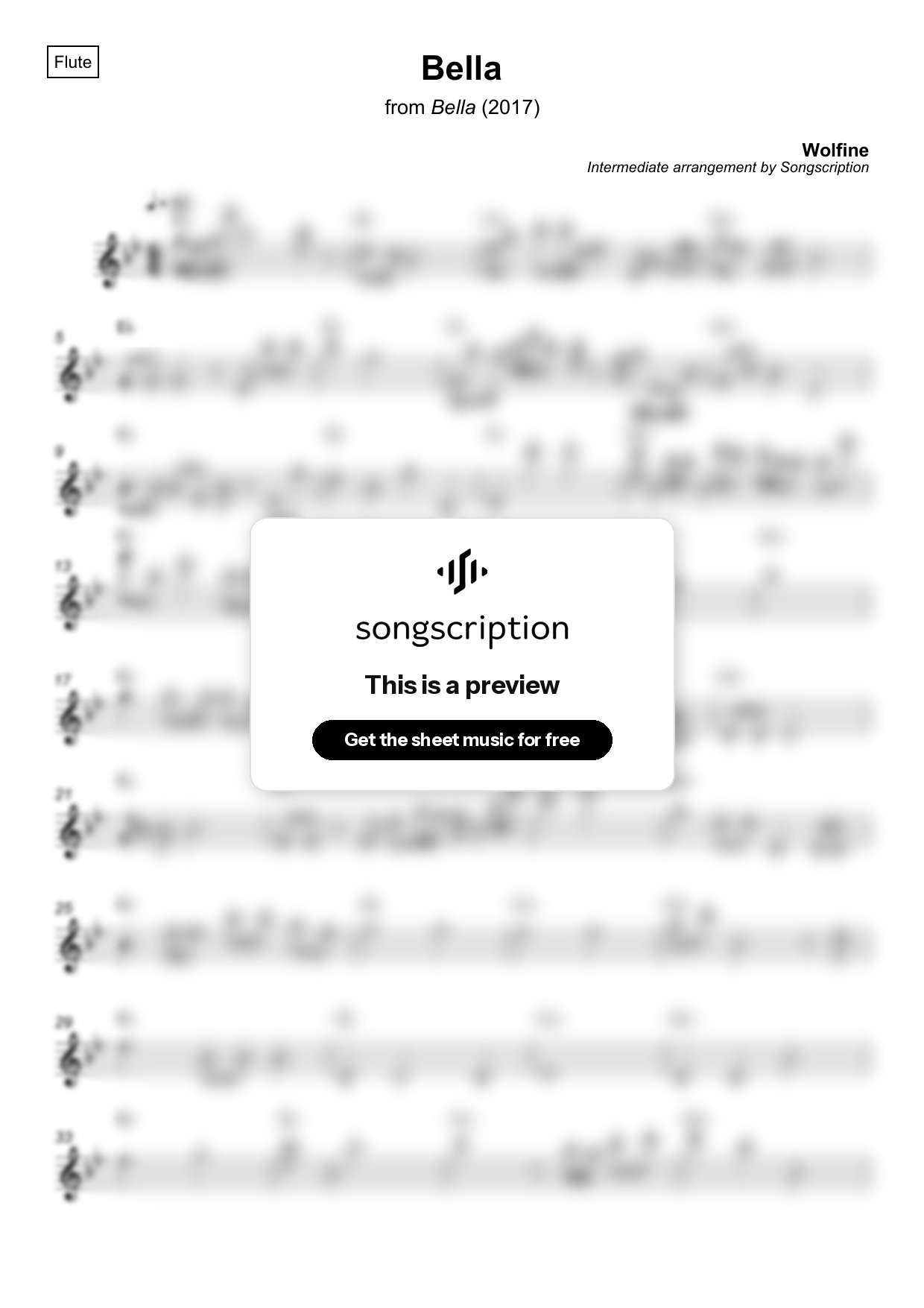 Intermediate Flute Sheet Music for "Bella" by Wolfine