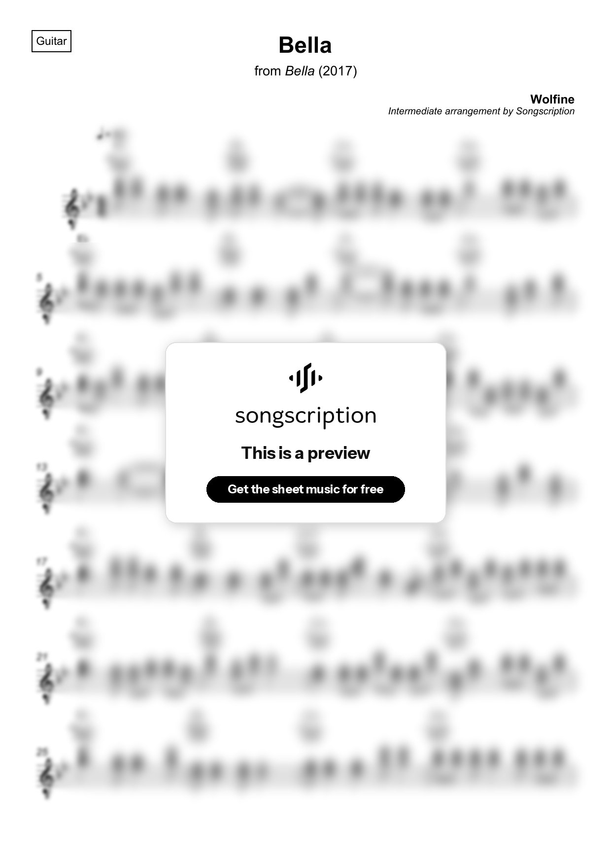 Intermediate Acoustic Guitar Sheet Music for "Bella" by Wolfine
