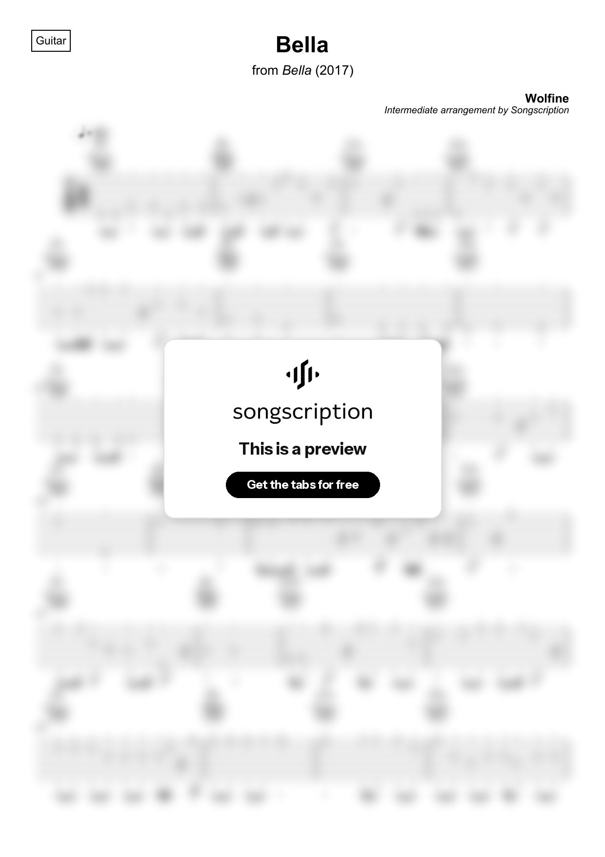 Intermediate Acoustic Guitar Tabs for "Bella" by Wolfine