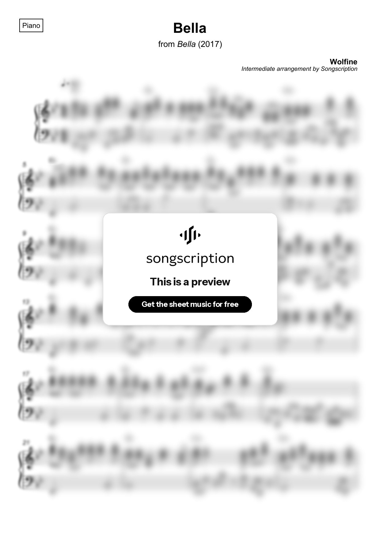 Intermediate Piano Sheet Music for "Bella" by Wolfine