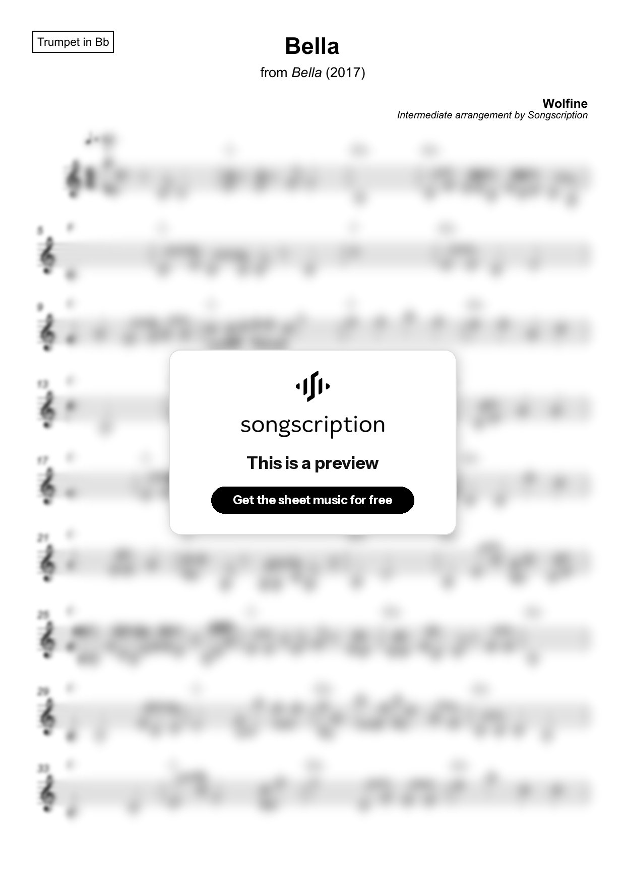 Intermediate Trumpet Sheet Music for "Bella" by Wolfine