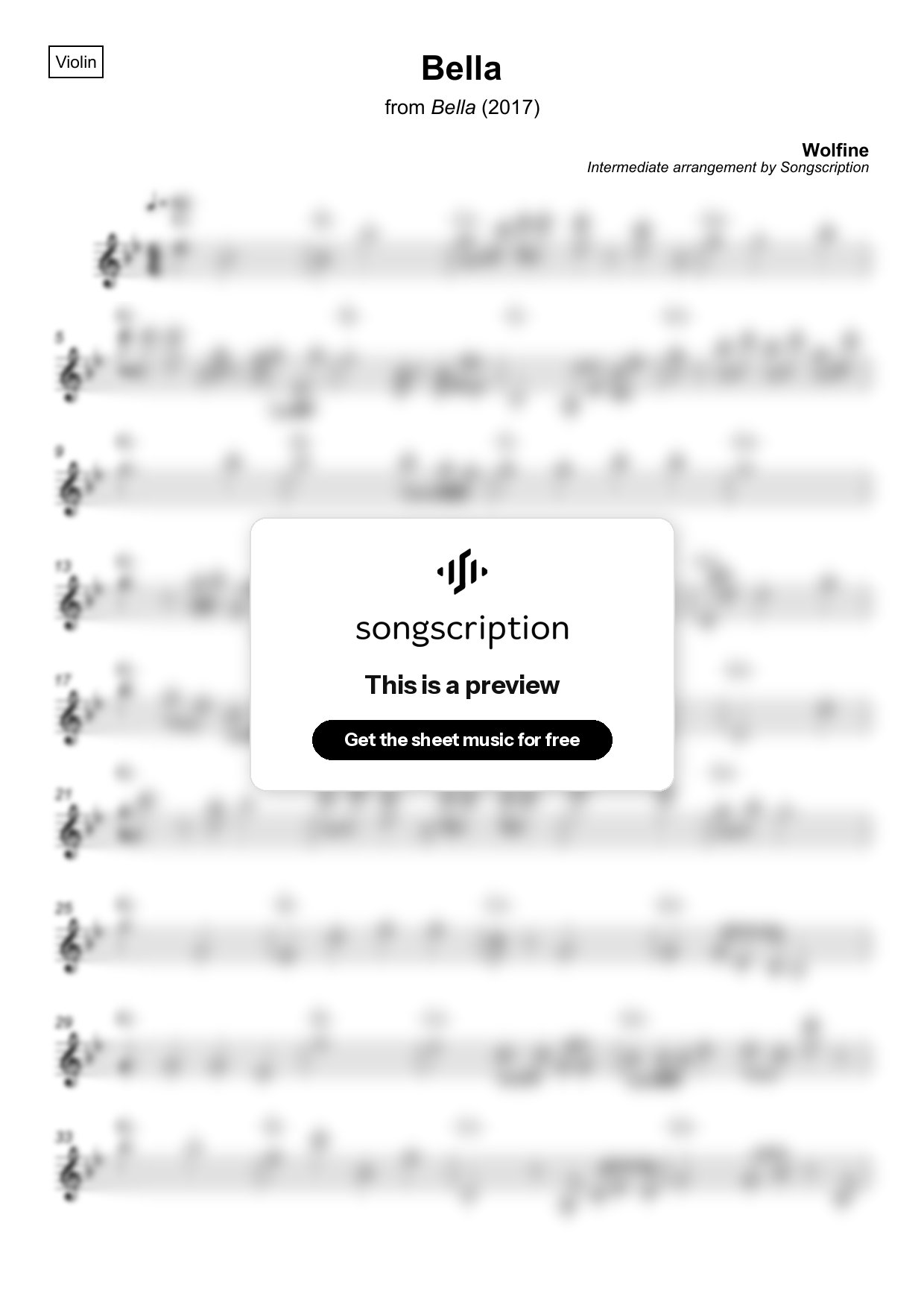 Intermediate Violin Sheet Music for "Bella" by Wolfine