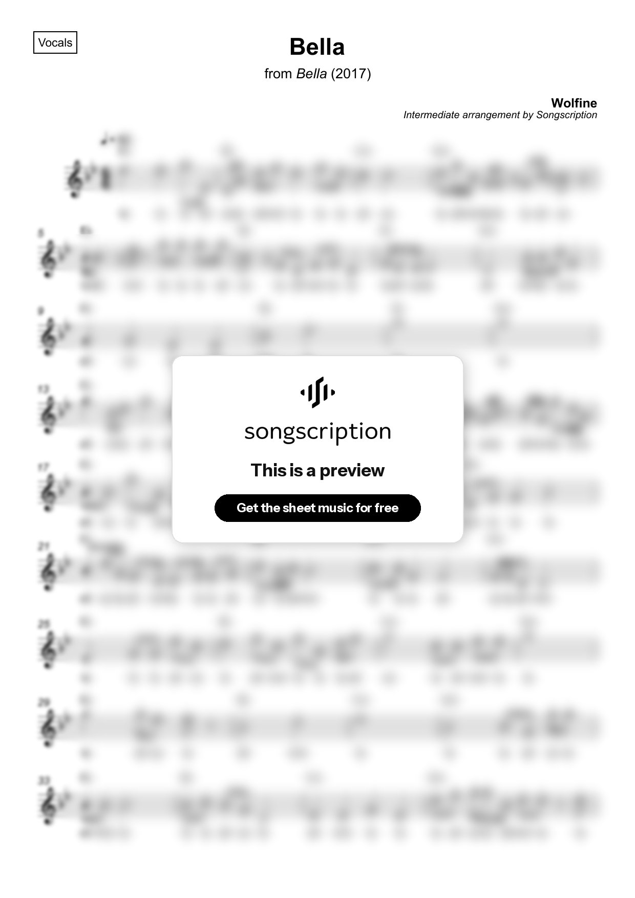 Intermediate Vocals Sheet Music for "Bella" by Wolfine