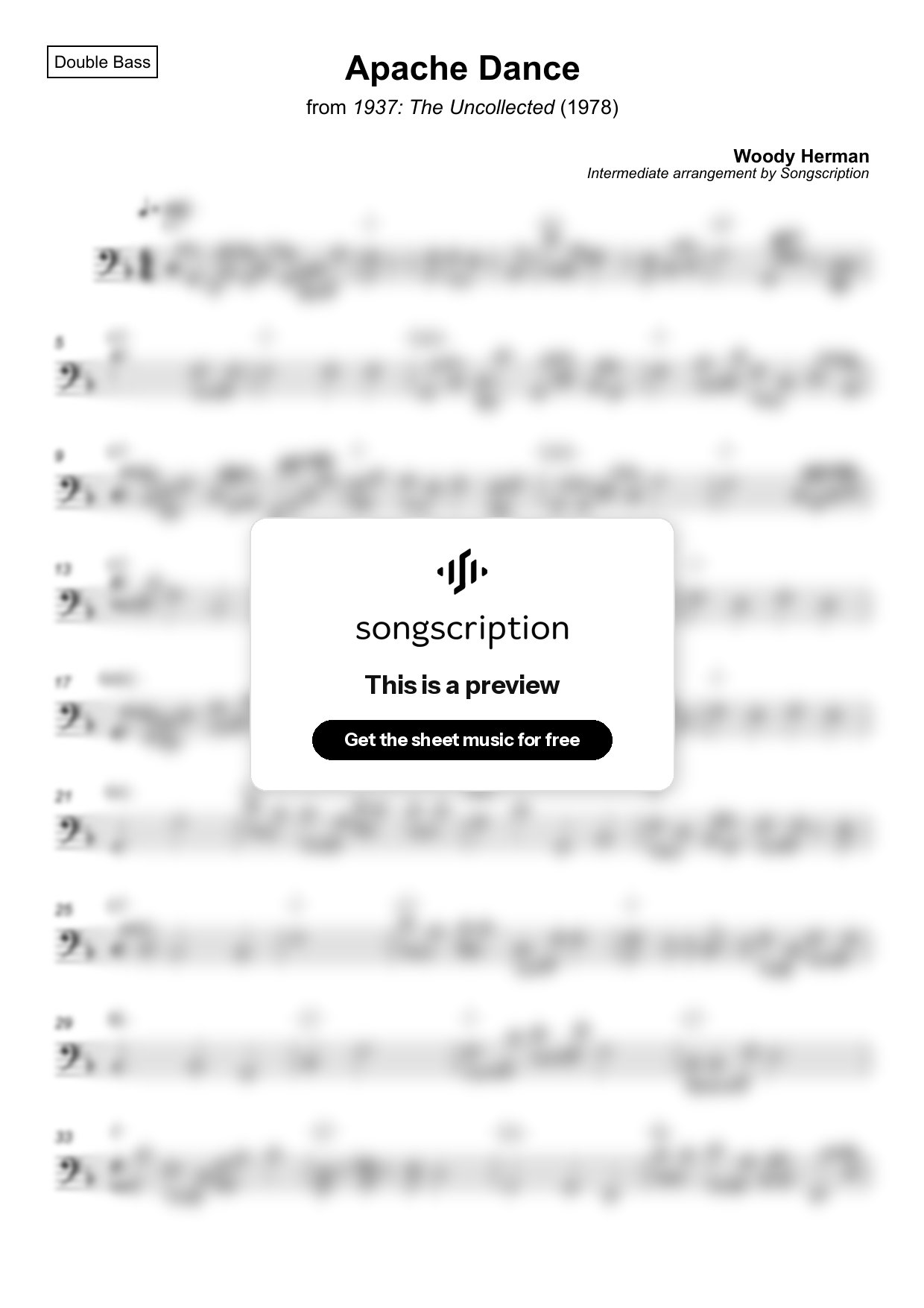 Intermediate Double Bass Sheet Music for "Apache Dance" by Woody Herman