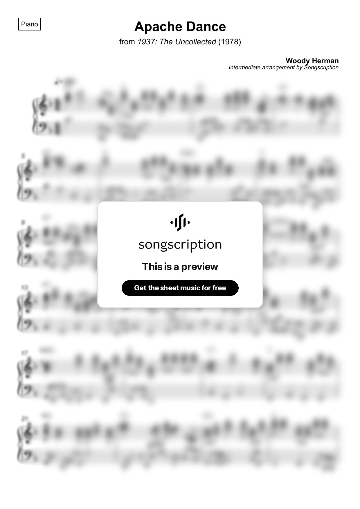 Intermediate Piano Sheet Music for "Apache Dance" by Woody Herman