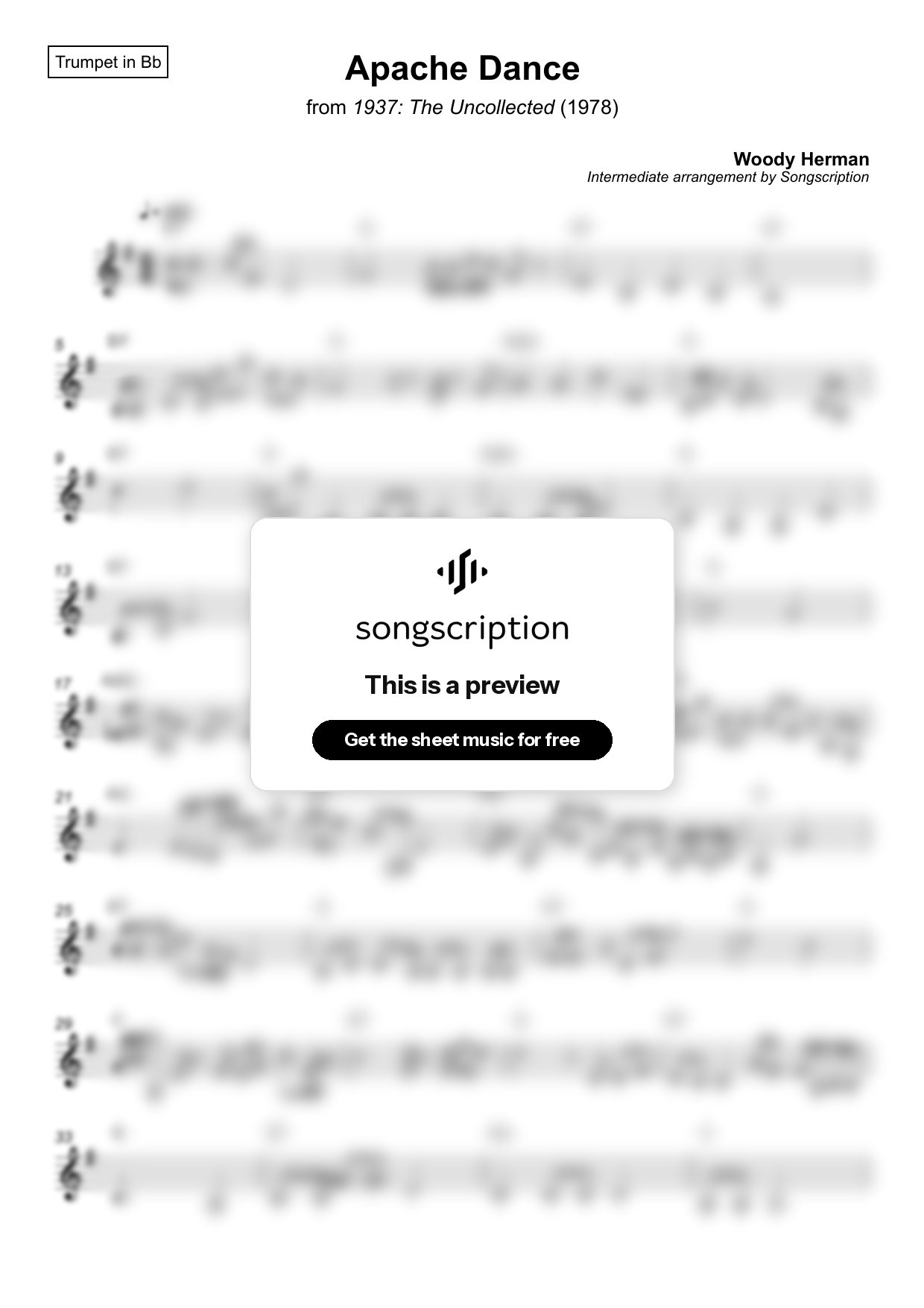 Intermediate Trumpet Sheet Music for "Apache Dance" by Woody Herman