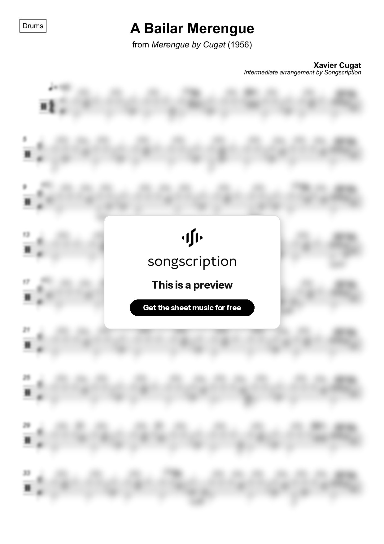 Intermediate Drums Sheet Music for "A Bailar Merengue" by Xavier Cugat