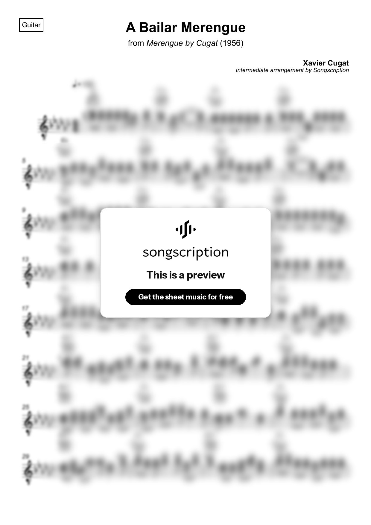 Intermediate Acoustic Guitar Sheet Music for "A Bailar Merengue" by Xavier Cugat
