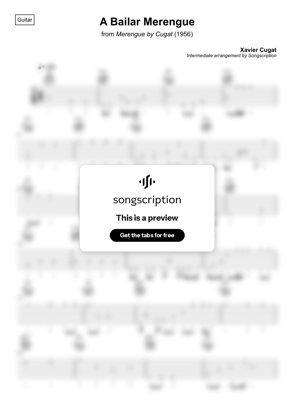 Intermediate Acoustic Guitar Tabs for "A Bailar Merengue" by Xavier Cugat