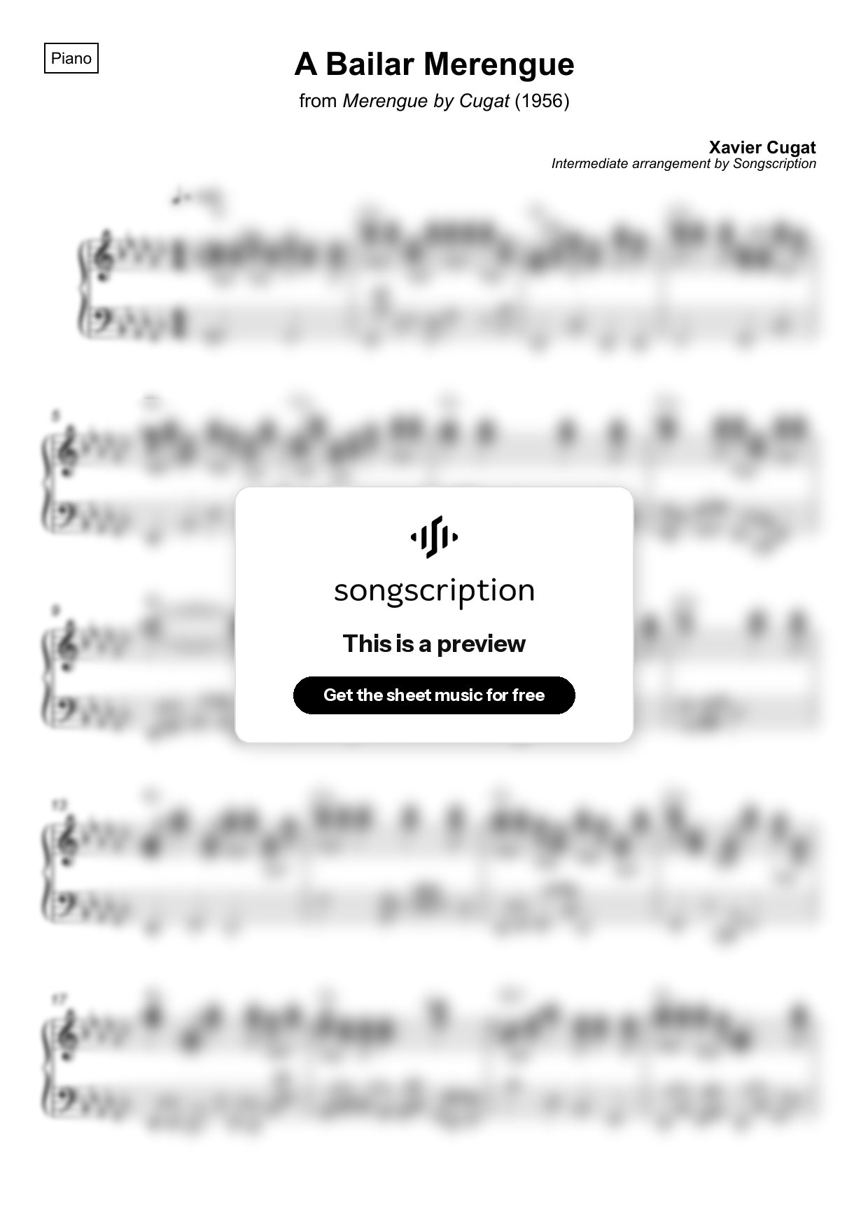 Intermediate Piano Sheet Music for "A Bailar Merengue" by Xavier Cugat
