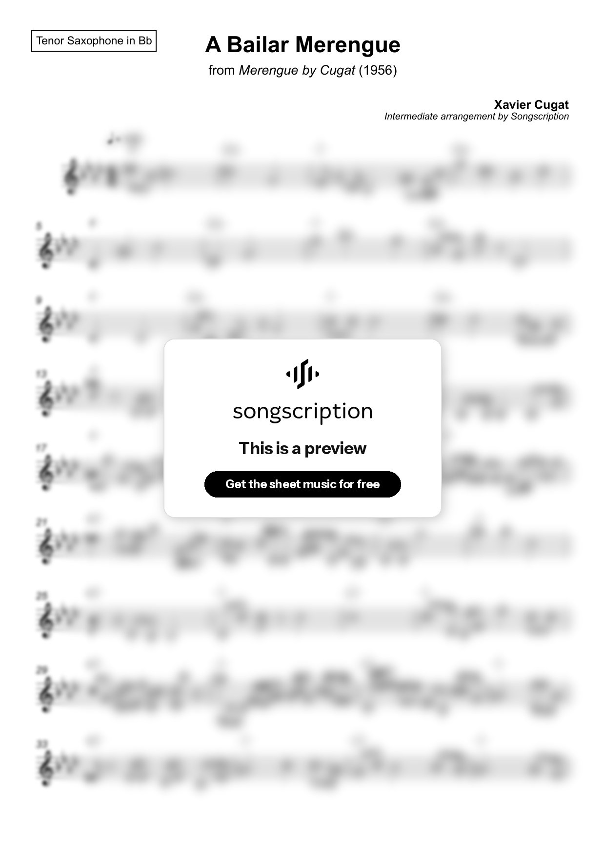 Intermediate Tenor Sax Sheet Music for "A Bailar Merengue" by Xavier Cugat