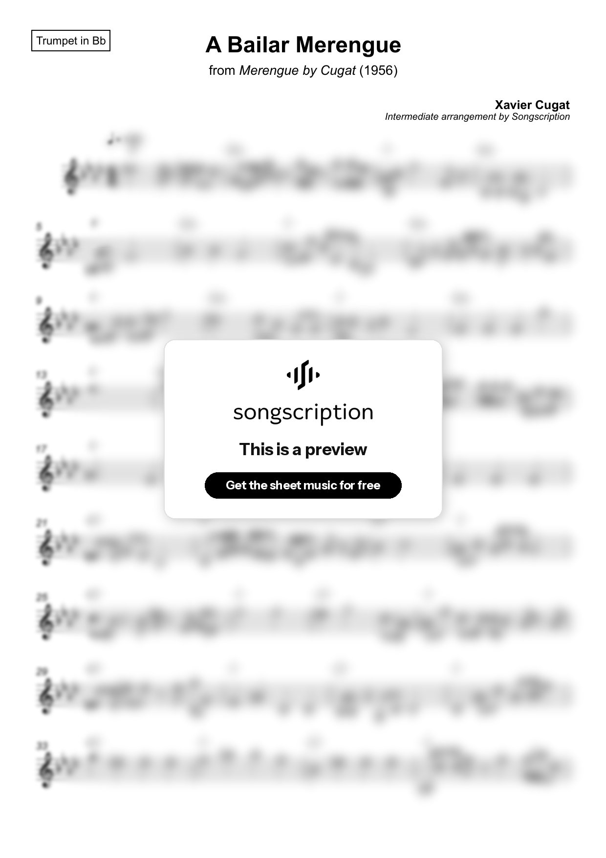 Intermediate Trumpet Sheet Music for "A Bailar Merengue" by Xavier Cugat