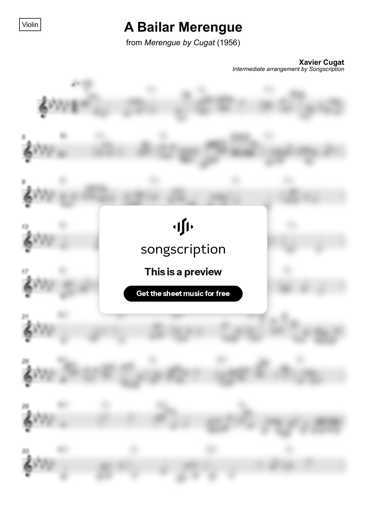 Intermediate Violin Sheet Music for "A Bailar Merengue" by Xavier Cugat