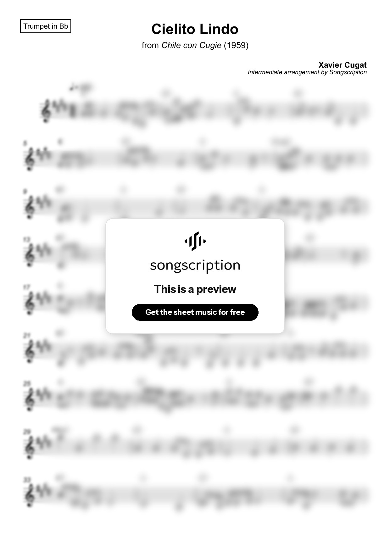 Intermediate Trumpet Sheet Music for "Cielito Lindo" by Xavier Cugat