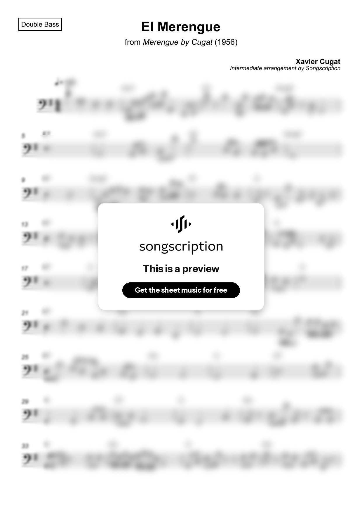 Intermediate Double Bass Sheet Music for "El Merengue" by Xavier Cugat