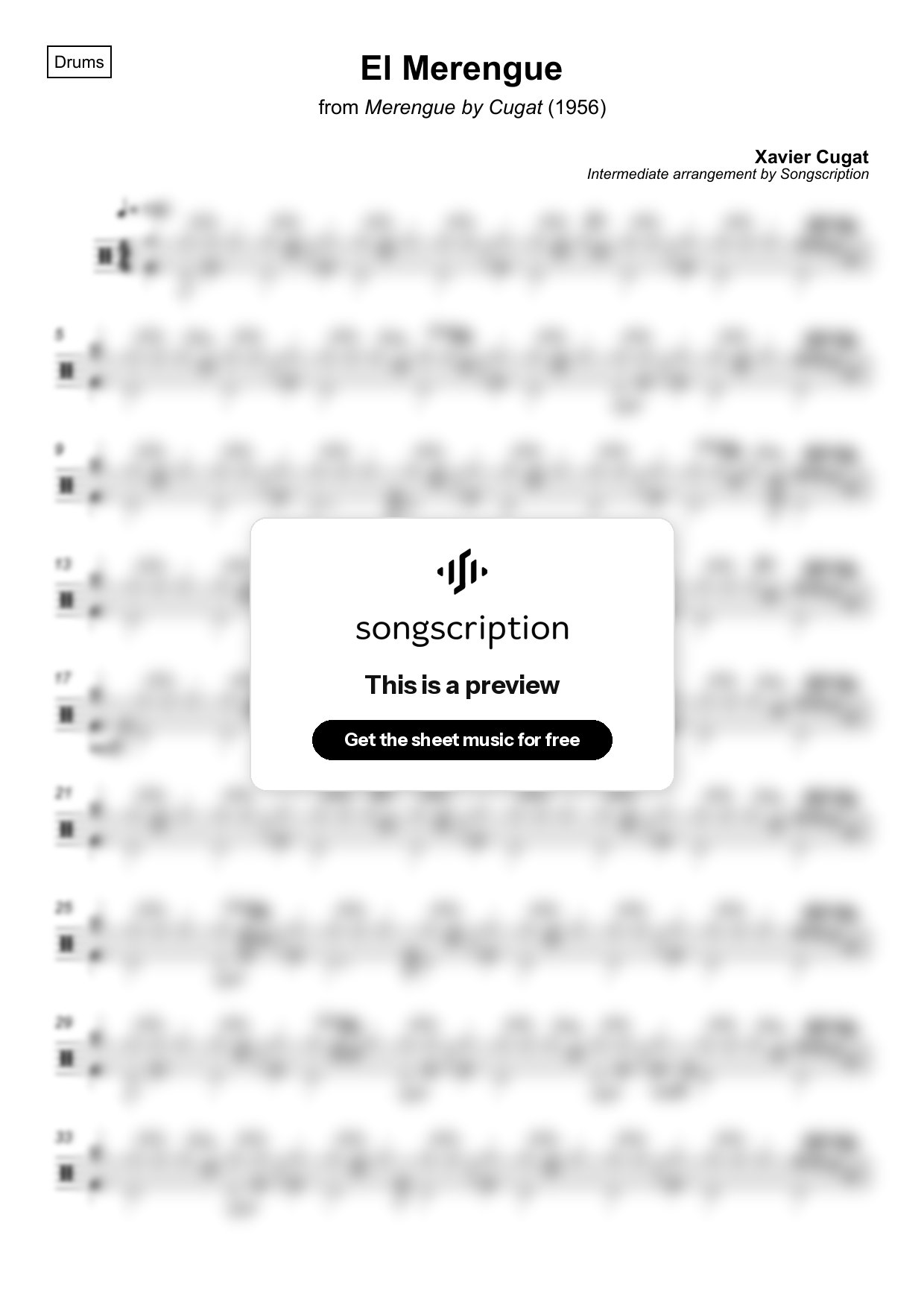 Intermediate Drums Sheet Music for "El Merengue" by Xavier Cugat