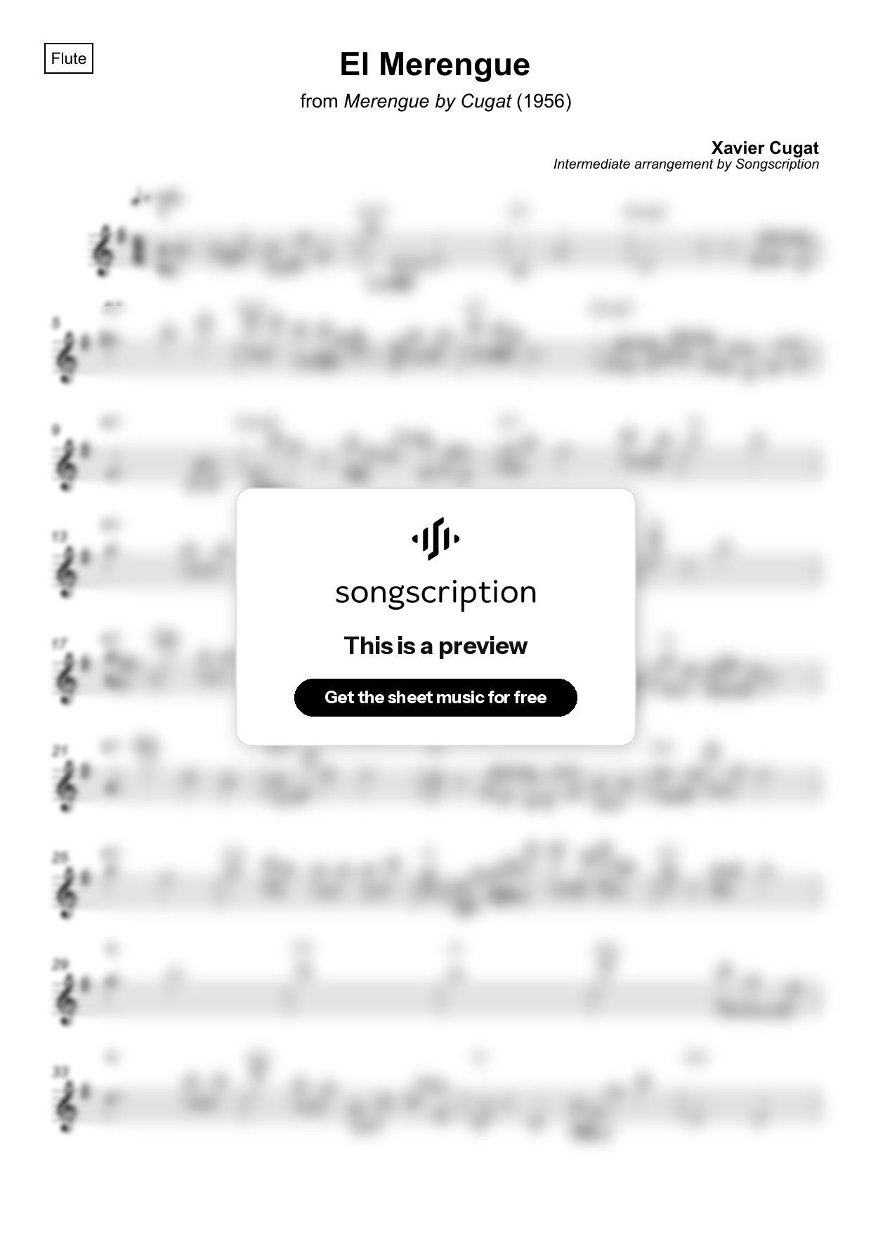 Intermediate Flute Sheet Music for "El Merengue" by Xavier Cugat