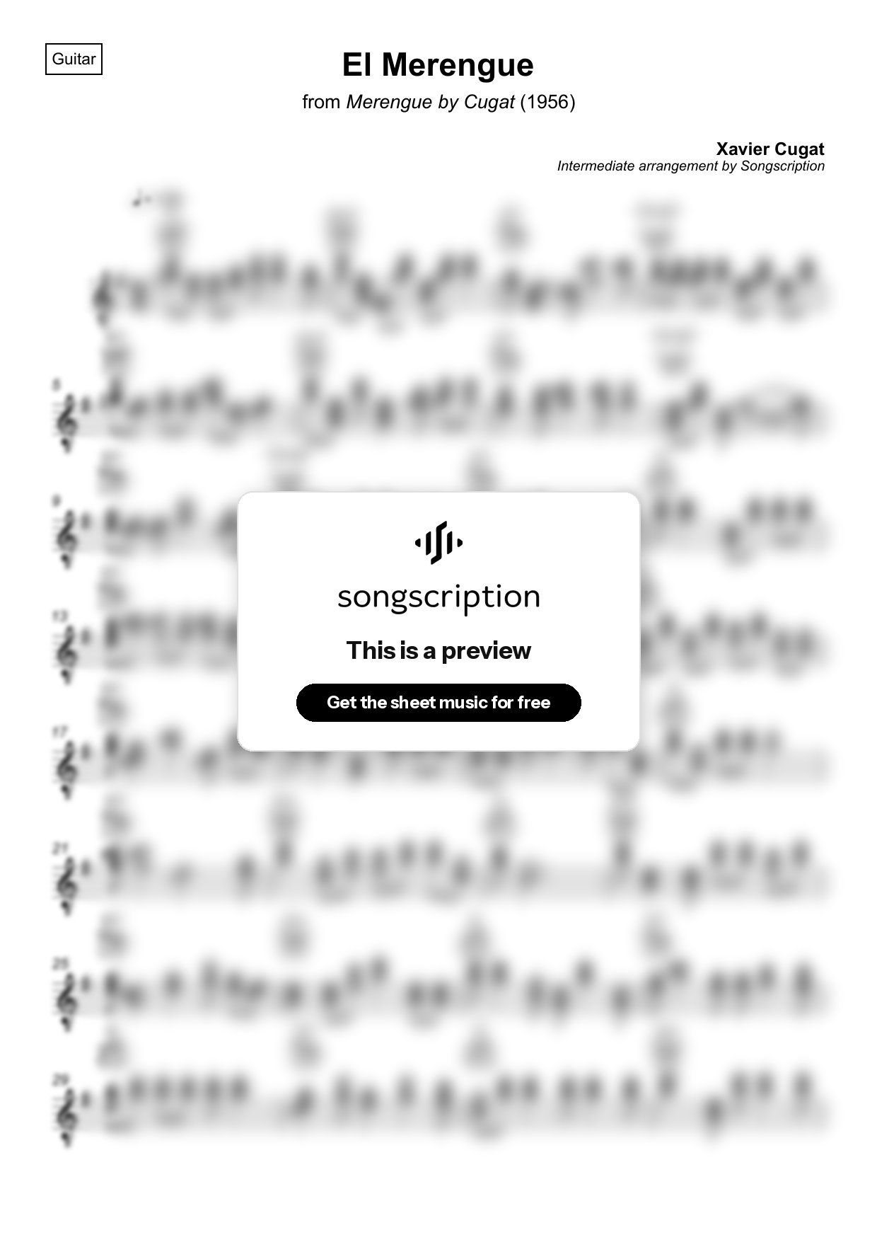 Intermediate Acoustic Guitar Sheet Music for "El Merengue" by Xavier Cugat